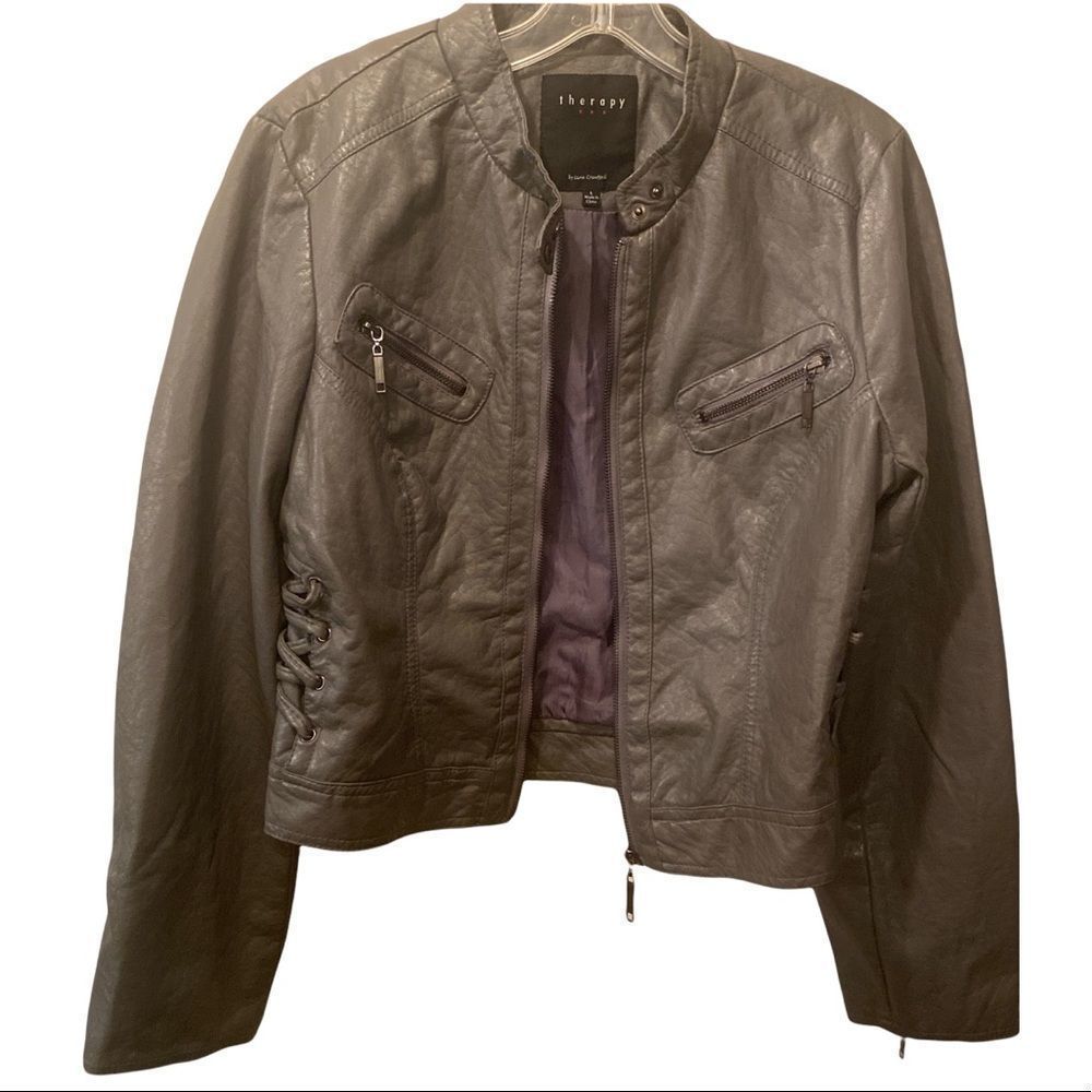 Therapy By Lane Crawford Gray Faux Leather Jacket Size Large - Picture 2 of 6
